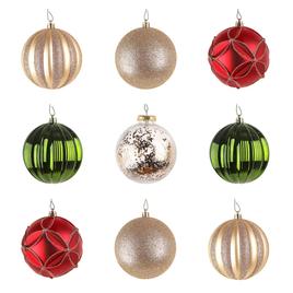 National Tree 13in. Gold, Red, & Green Ball Ornaments - Set of 9