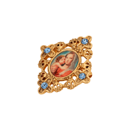 Symbols of Faith Gold Tone Mary & Child Decal Blue Crystal Pin