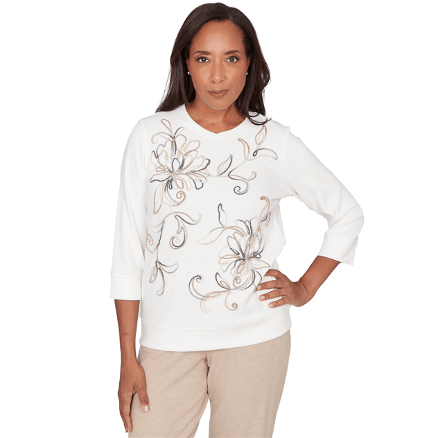 Petite Alfred Dunner Comfort & Joy Floral Embroidery Blouse