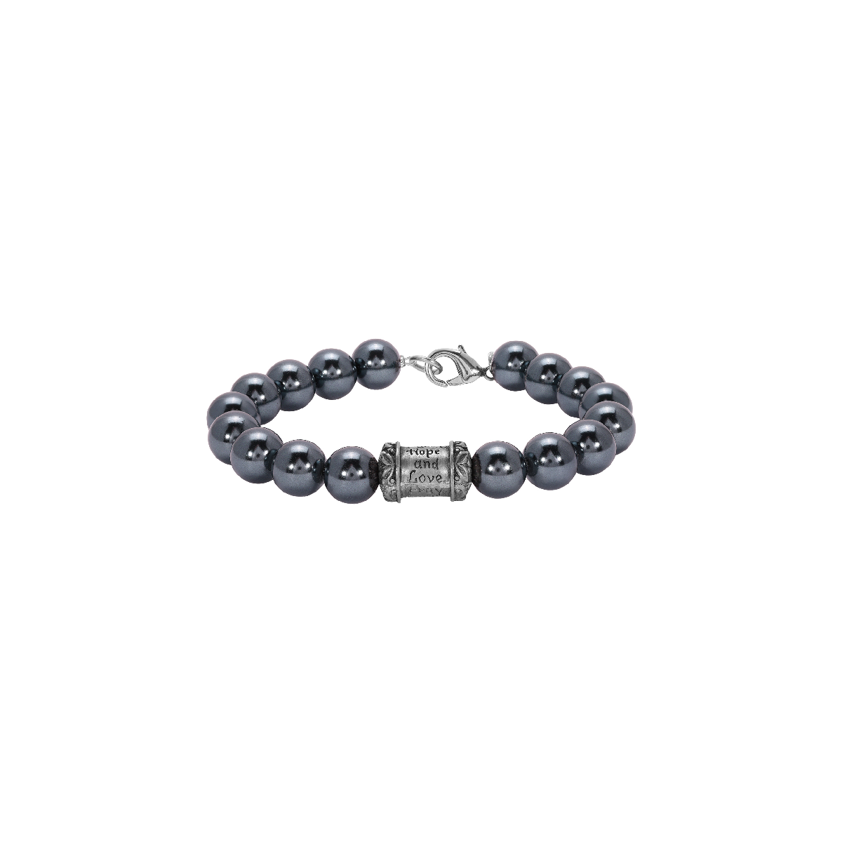 Symbols of Faith Silver Tone Black Pearl & Prayer Bead Bracelet