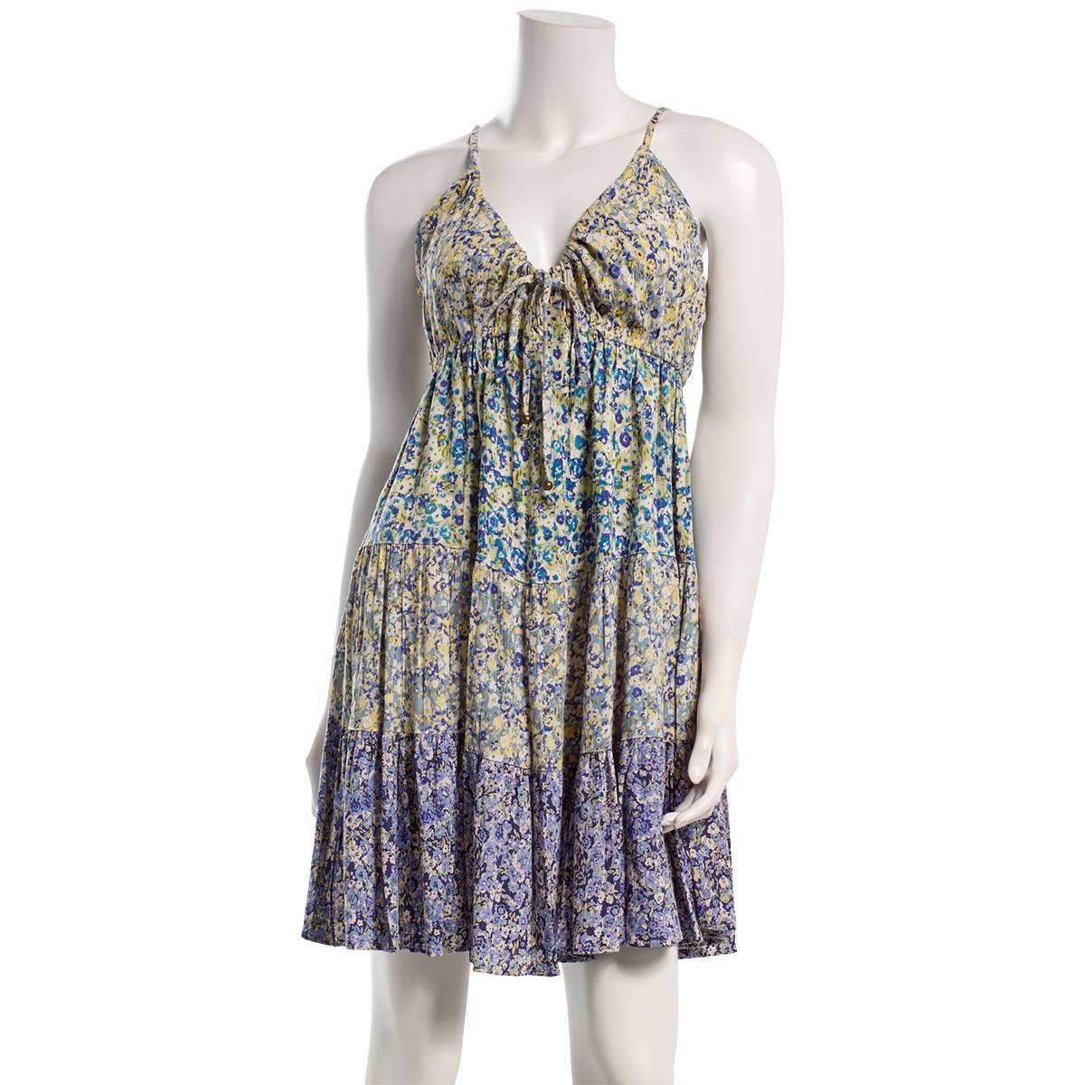 Juniors Angie Mix Floral Print Tie Waist Tier Slip Dress