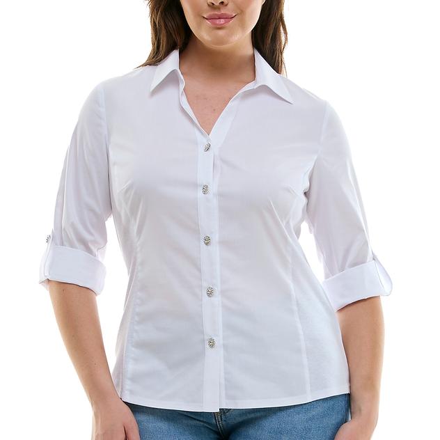 Womens Zac & Rachel 3/4 Sleeve Jewel Casual Button Down