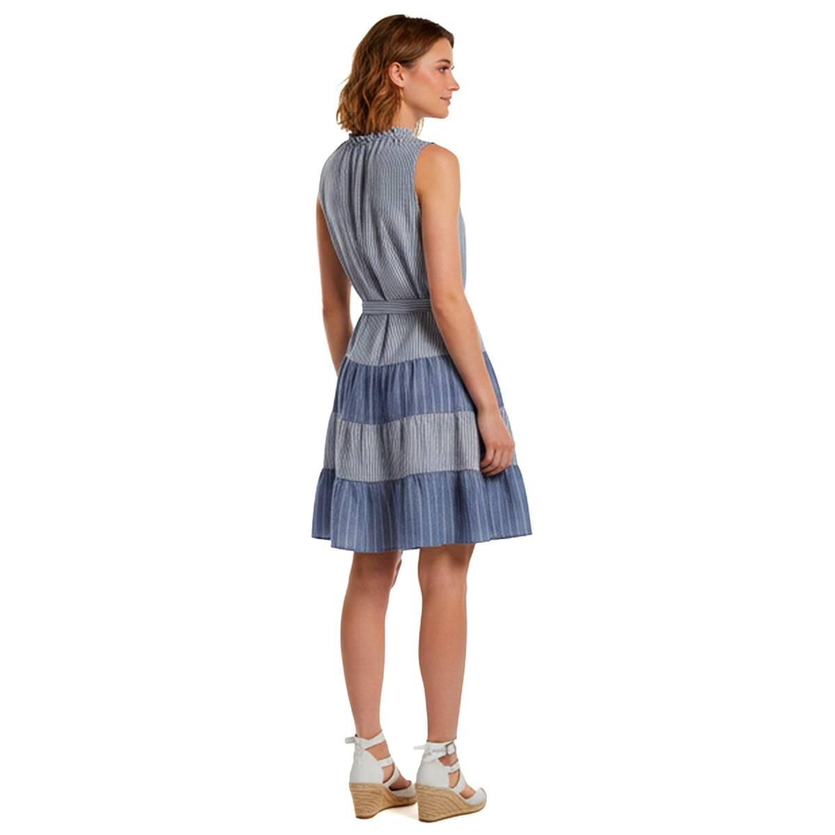 Womens Figueroa & Flower Sleeveless Mix Stripe Tier A-Line Dress