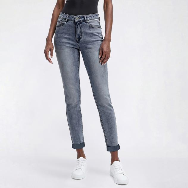 Plus Size Bleu Denim Roll Cuff Skinny Ankle Jeans
