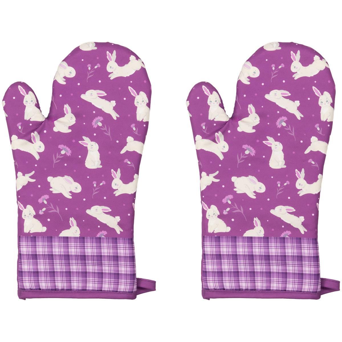Northlight Seasonal Hopping Bunnies Plaid Easter Oven Mitts