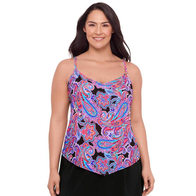 Plus Size American Beach Paisley Party Hanky Hem Tankini Swim Top