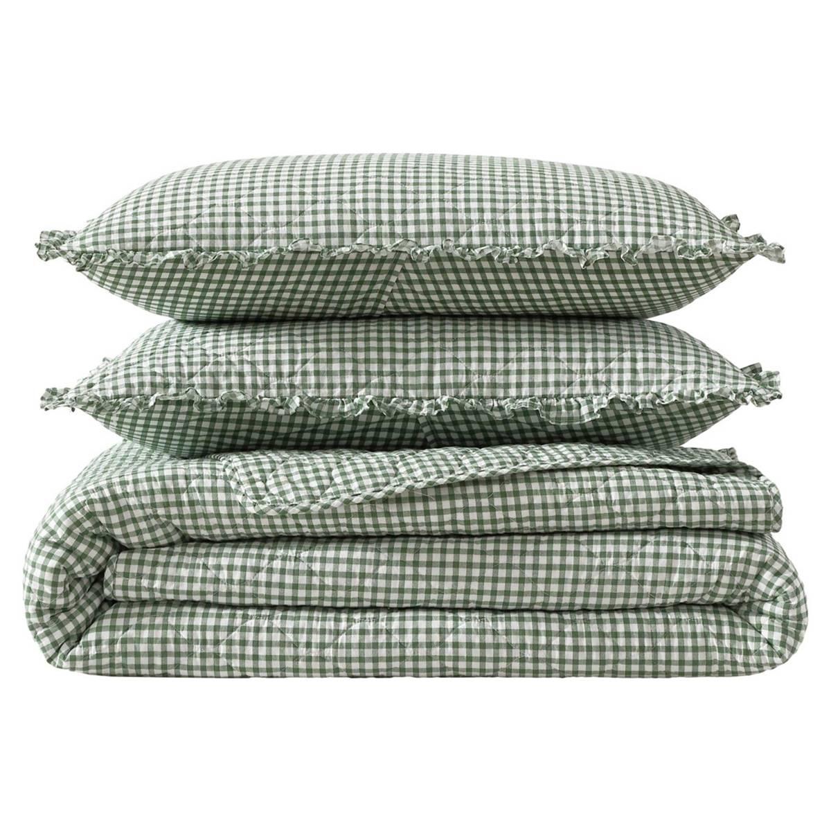 Laura Ashley Gracies Gingham Cotton Reversible Quilt Set