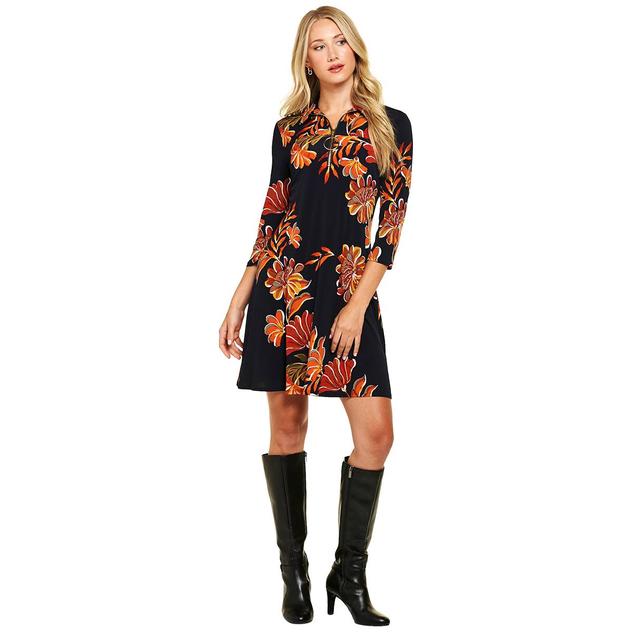Womens MSK 3/4 Sleeve 1/2 Zip Neck Shift Dress