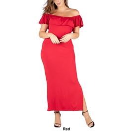 Plus Size 24/7 Comfort Apparel Off Shoulder Ruffle Shift Gown