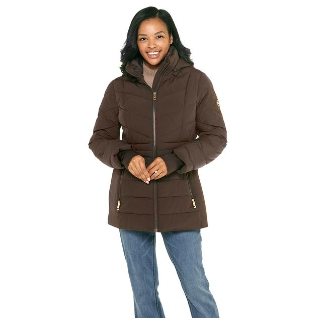 Womens Michael Kors Puffer Coat with Faux Fur Lined Hood & Collar