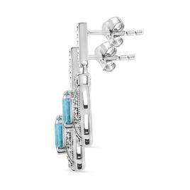 Haus of Brilliance Blue Topaz Diamond Halo Dangle Earrings