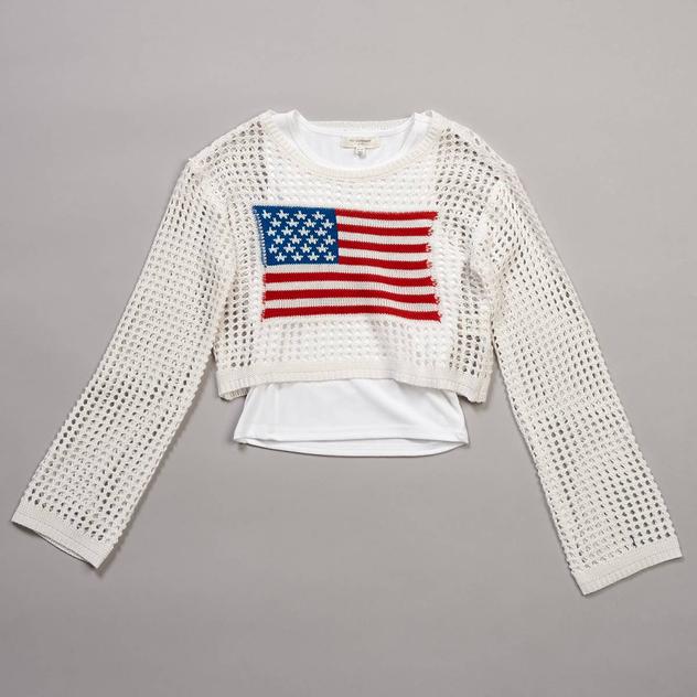 Girls (7-16) No Comment 2Fer Long Sleeve Mesh Flag Top & Tank