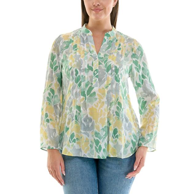 Womens Zac & Rachel 3/4 Roll Sleeve Watercolor Leaf Blouse