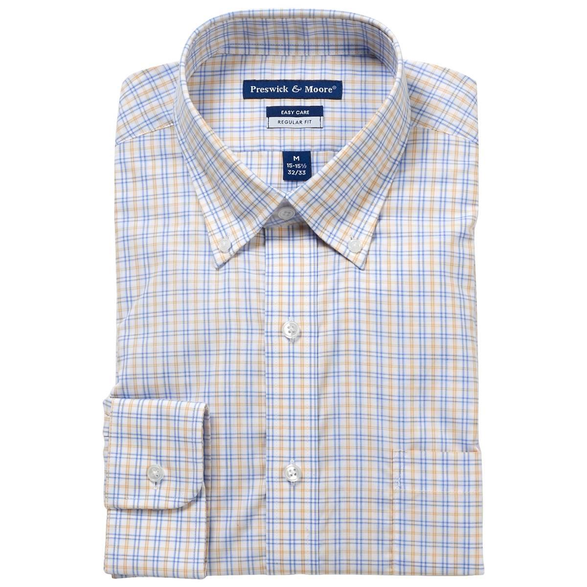 Mens Preswick & Moore Comfort Stretch Dress Shirt - Yellow/Blue