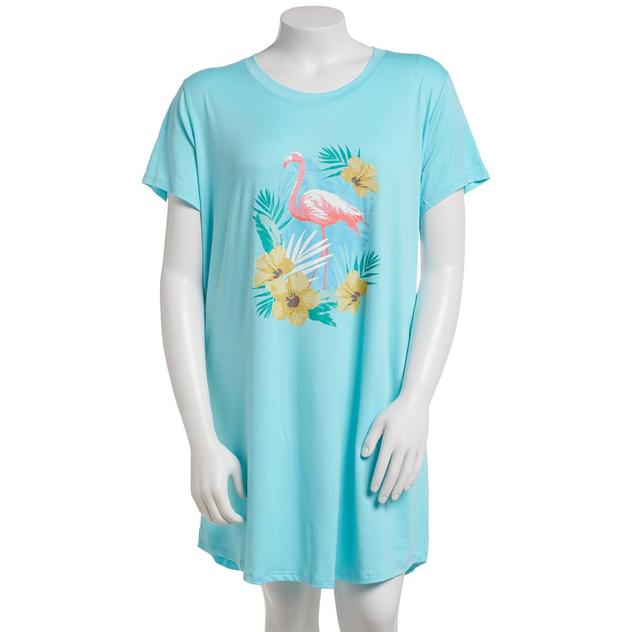 Plus Size Jaclyn Short Sleeve Flamingo Hibiscus Nightshirt