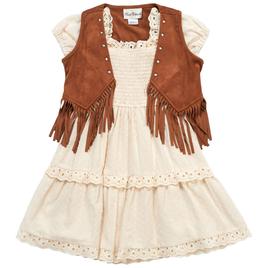 Girls (4-6x) Rare Editions Suede Fringe Vest & Short Sleeve Dress