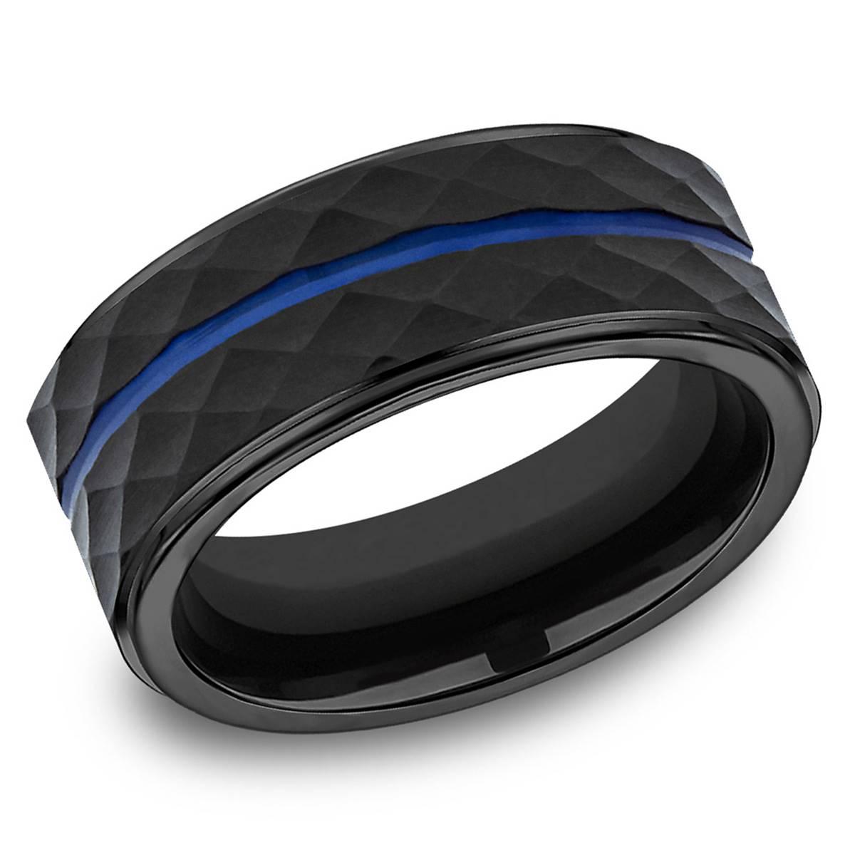 Mens Endless Affection(tm) 8mm Black Cobalt Faceted Band