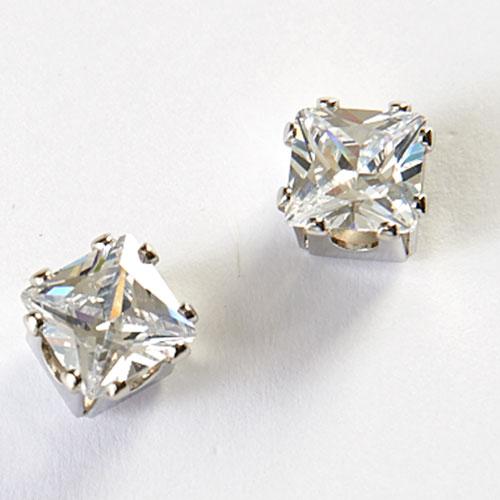 4ctw. Square Cubic Zirconia Silver Post Earrings