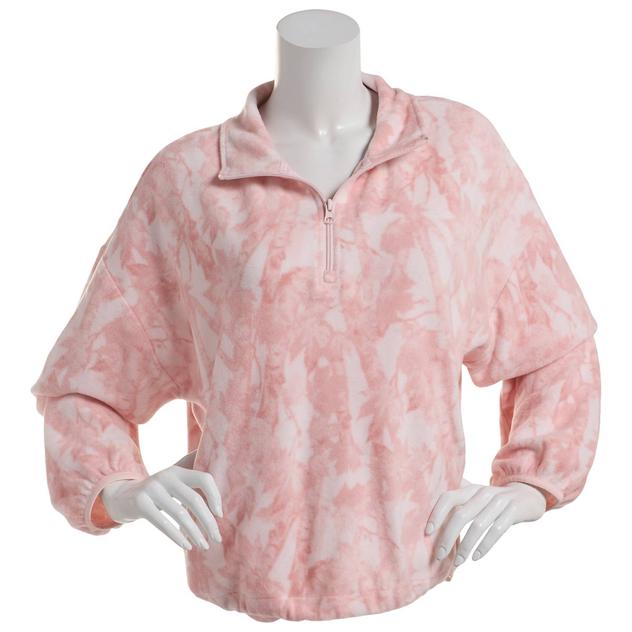 Juniors Pink Rose Camo Fleece 1/4 Zip Mock Neck Sweatshirt