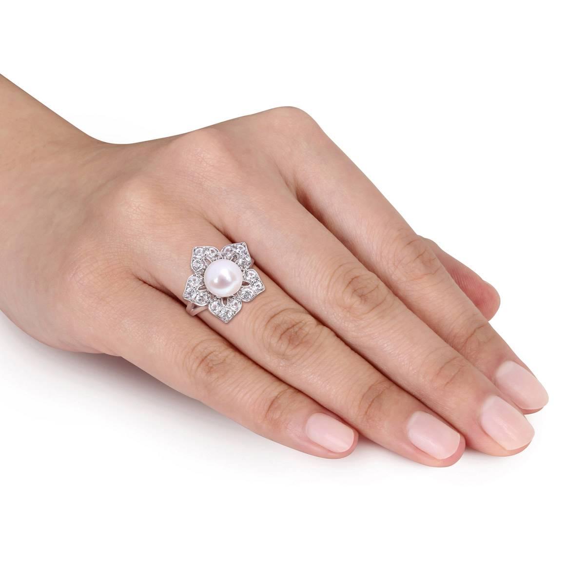 Gemstone Classics™ Pearl & Sapphire Floral Ring