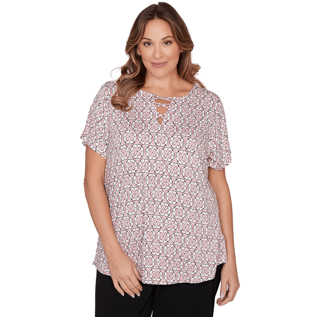 Plus Size Emaline Key Items Short Sleeve Lace Neck Blouse