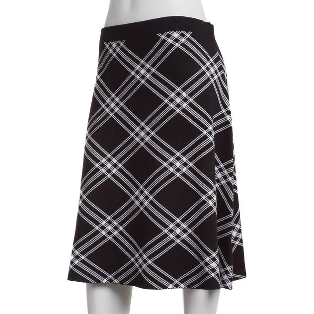 Womens Ninety Clothing Pull-On Knee Length Checkered Knit Skirt