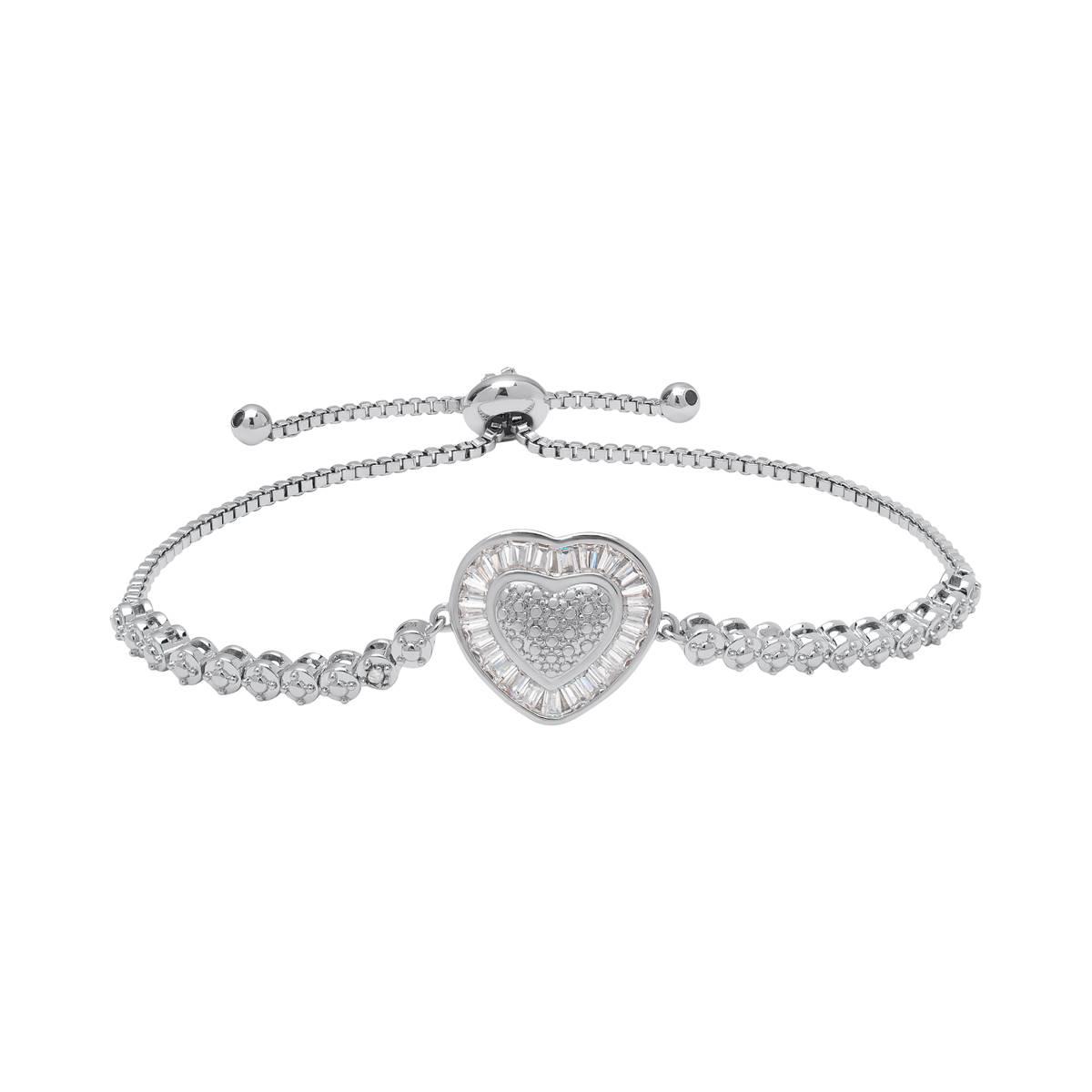 Accents by Gianni Argento Baguette & CZ Heart Adjustable Bracelet