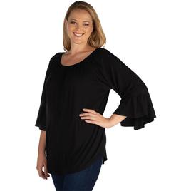 Plus Size 24/7 Comfort Apparel 3/4 Bell Sleeve Loose Fit Tunic