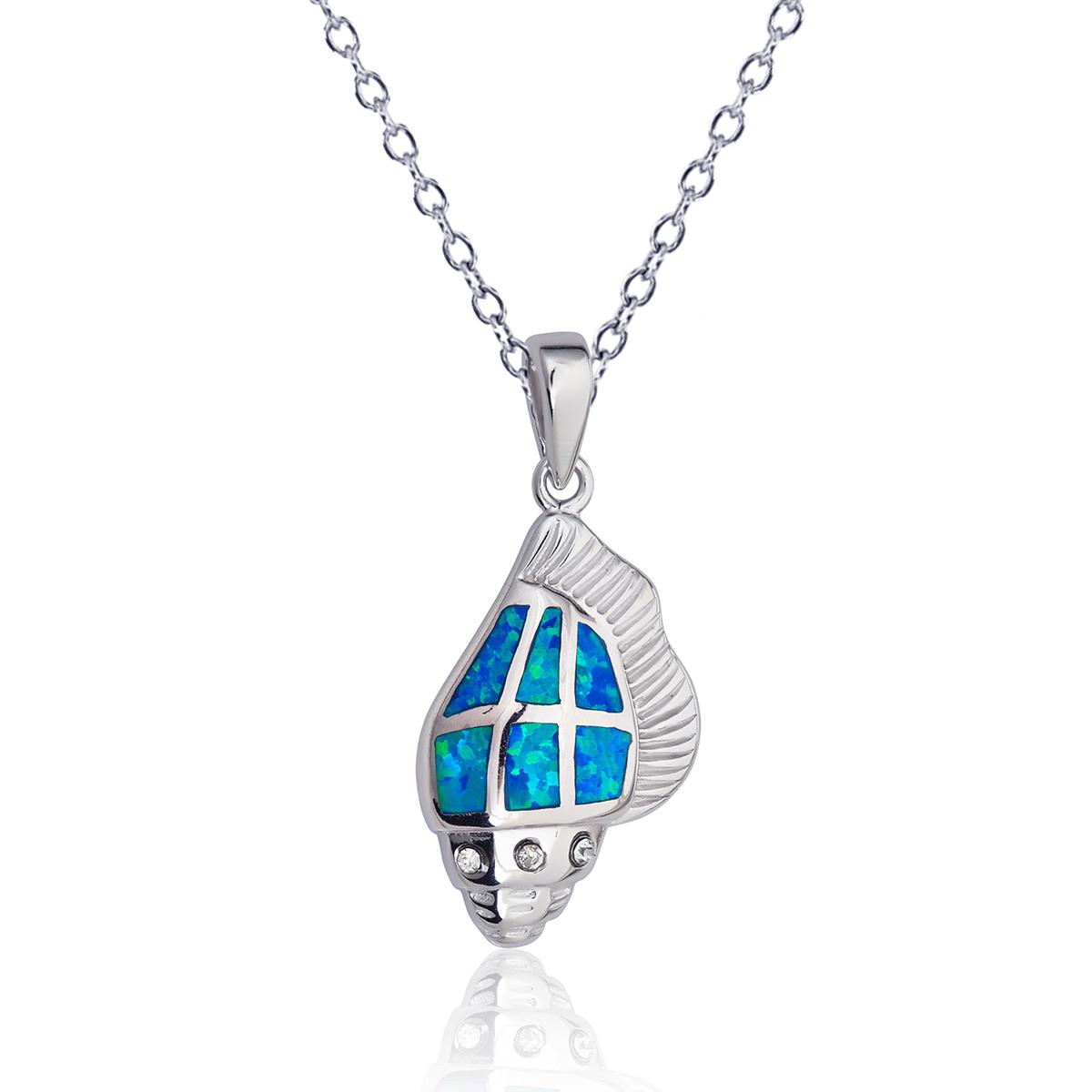 Gemstone Classics(tm) Silver & Created Opal Shell Necklace
