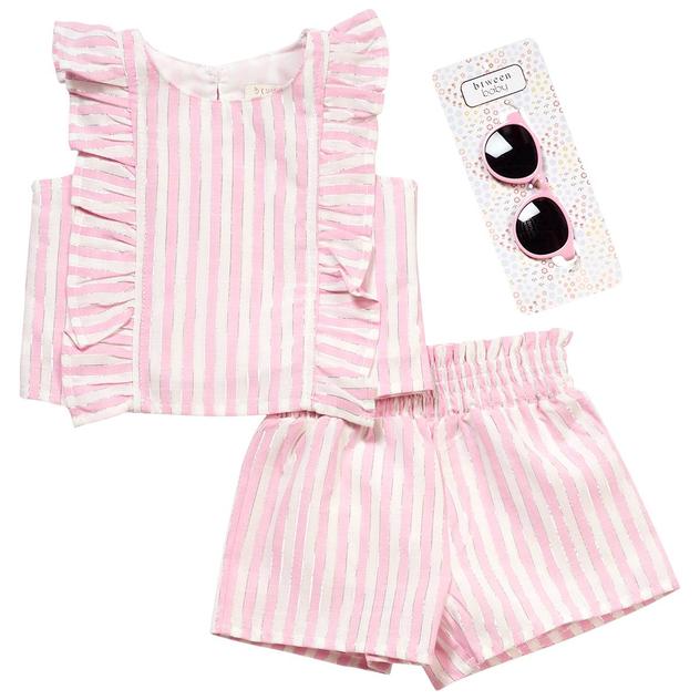 Baby Girl (12-24M) BTween® Ruffled Stripe Shorts Set w/Sunglasses