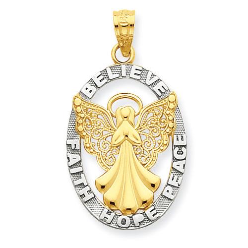 Gold Classics(tm) 14kt. Believe/Peace/Faith Angel Pendant