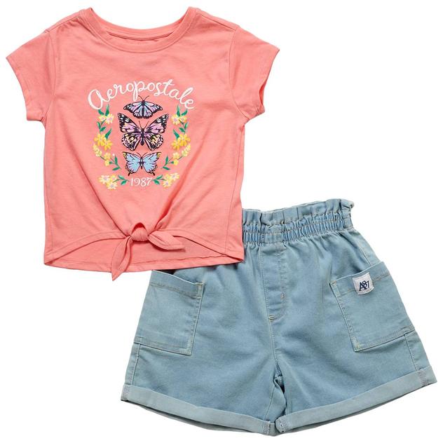 Girls (7-12) Aeropostale Tie Front Butterfly Tee w/ Denim Shorts