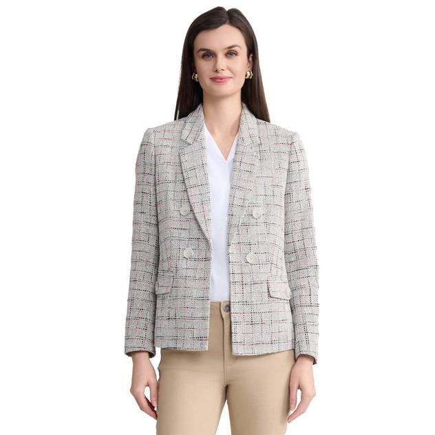 Womens Jones New York Faux Double Breasted Plaid Tweed Blazer