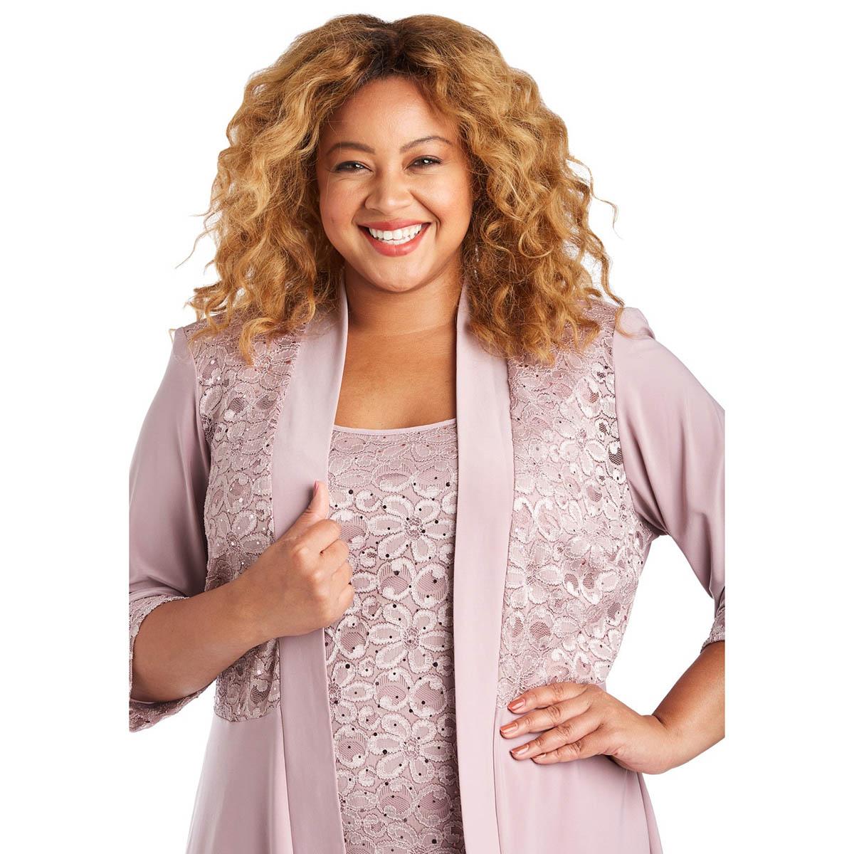 Plus Size R&M Richards Floral Lace and Sequin Pantsuit