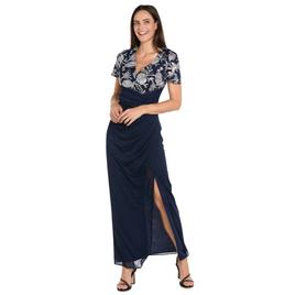 Womens R&M Richards Embroidered Top Ruched Side Gown