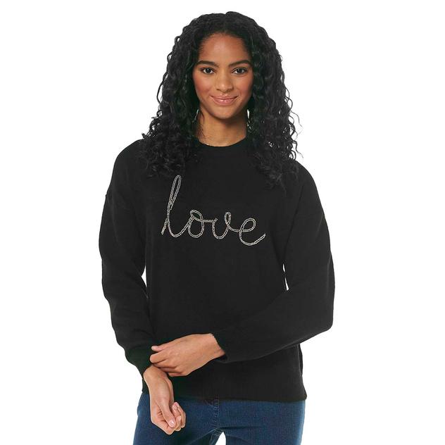 Womens Absolutely Famous Love Rhinestone Sweater