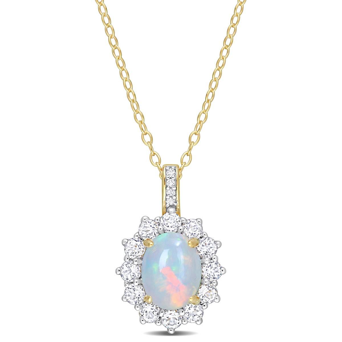Sophia B Yellow Gold Plated Ethiopian Opal & White Topaz Pendant