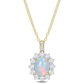 Sophia B Yellow Gold Plated Ethiopian Opal & White Topaz Pendant
