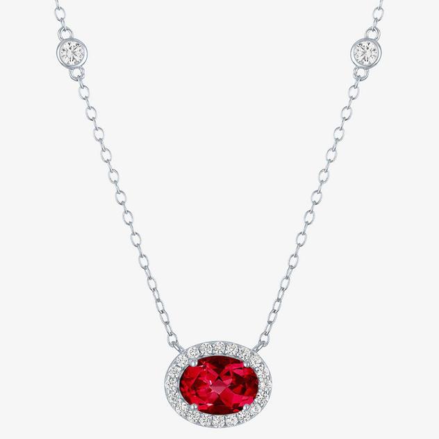 Nova Star® Lab Grown Ruby & Lab Grown White Sapphire Necklace