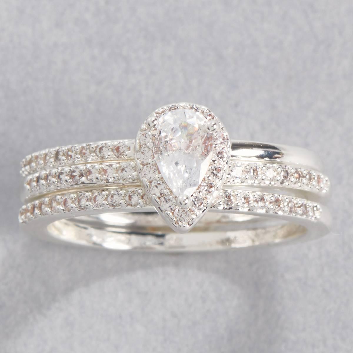 Ashley Cooper(tm) Silver-Tone Halo Clear Stone Pave Band Ring