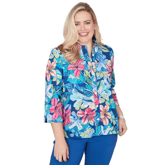 Petite Alfred Dunner The Royal Treatment Tropical Button Down