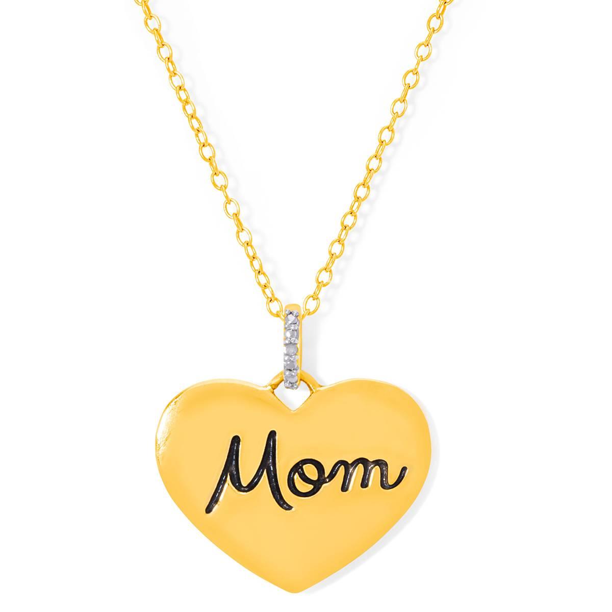 Accents by Gianni Argento Gold Plated Mom Engraved Heart Pendant