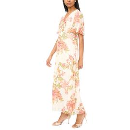 Womens MSK Short Flutter Sleeve Surplice Neck Floral Midi Dress