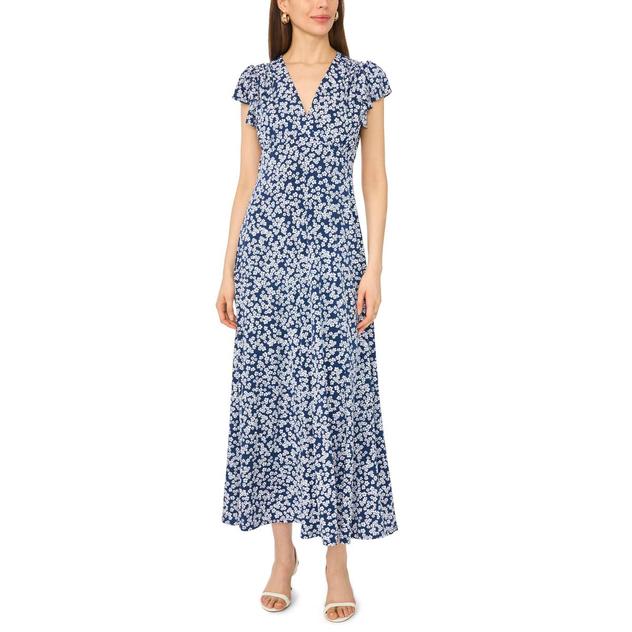 Petite MSK Flutter Sleeve V Neck Ditsy Floral Midi Dress