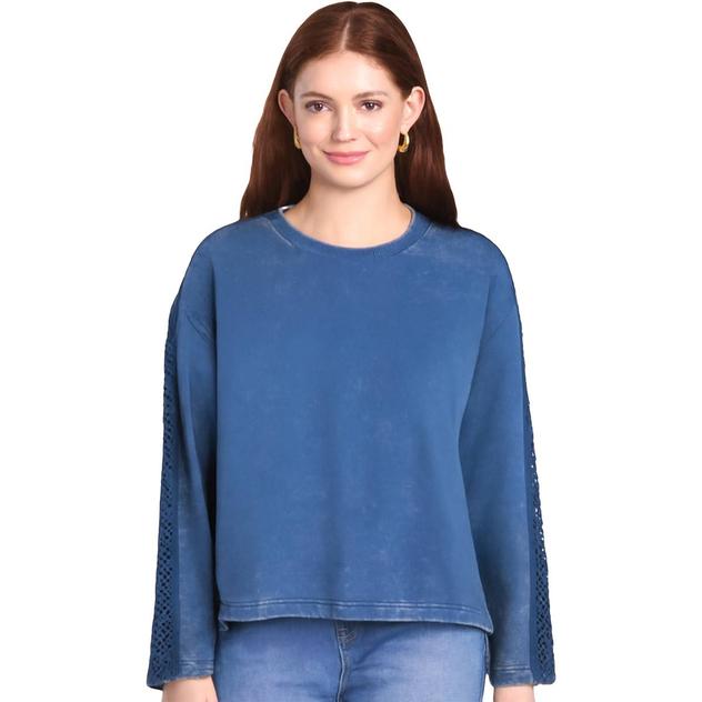 Womens CITY BLUES Long Sleeve Crochet Sweatshirt