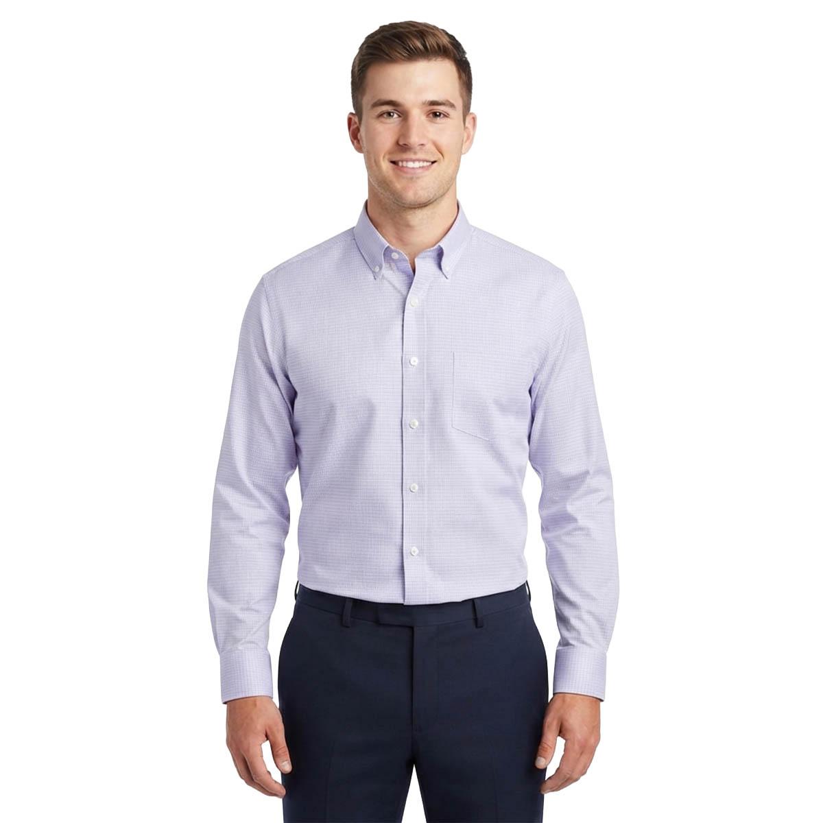 Mens Christian Aujard Fitted Plaid Dress Shirt - Purple Plaid