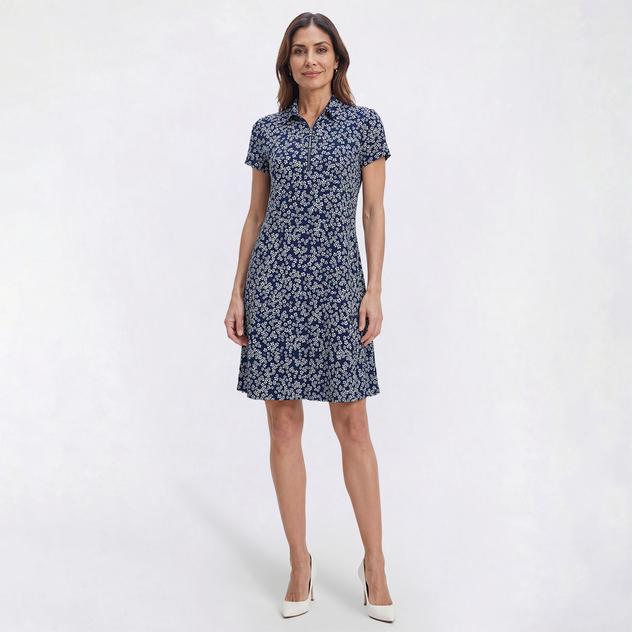 Womens MSK Short Sleeve Floral 1/2 Zip Neck Shift Dress