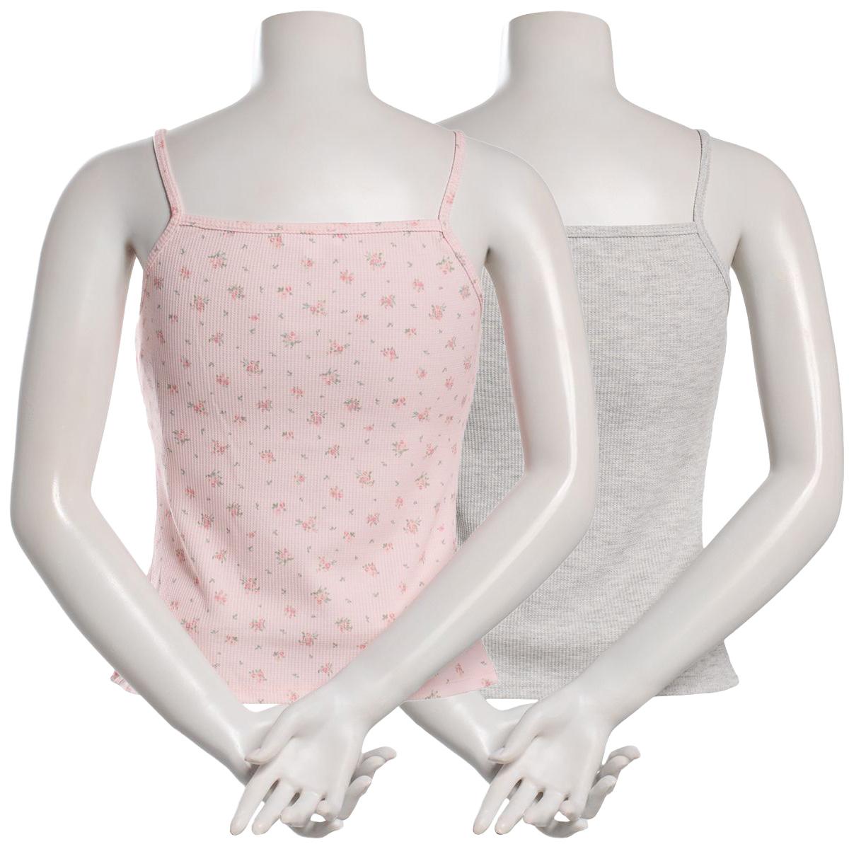 Juniors Pink Rose 2pk. Thermal Henley Tank Tops - Pink