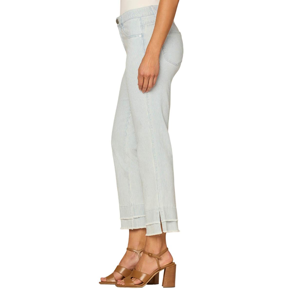 Womens Democracy “Ab”solution® Mid-Rise Fray Hem Stripe Jeans