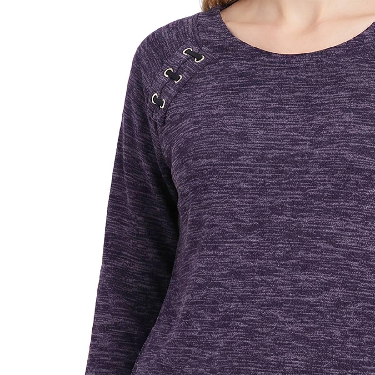 Petite NY Collection Long Raglan Sleeve Space Dye Hacci Top